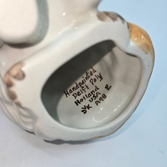 Handpainted Delft Style Ceramic Cat Figurine 5.5" Tall With Floral Design - Picture 5 of 7